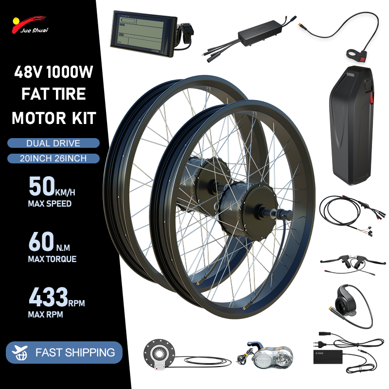 Dual Motor Ebike Kit 2000W - 48V 2000W E-bike Fat Tire Conversion